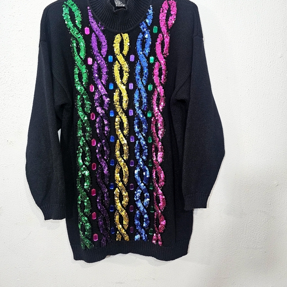 Colorful Sequin Women's Sweater Sz M - Picture 6 of 11
